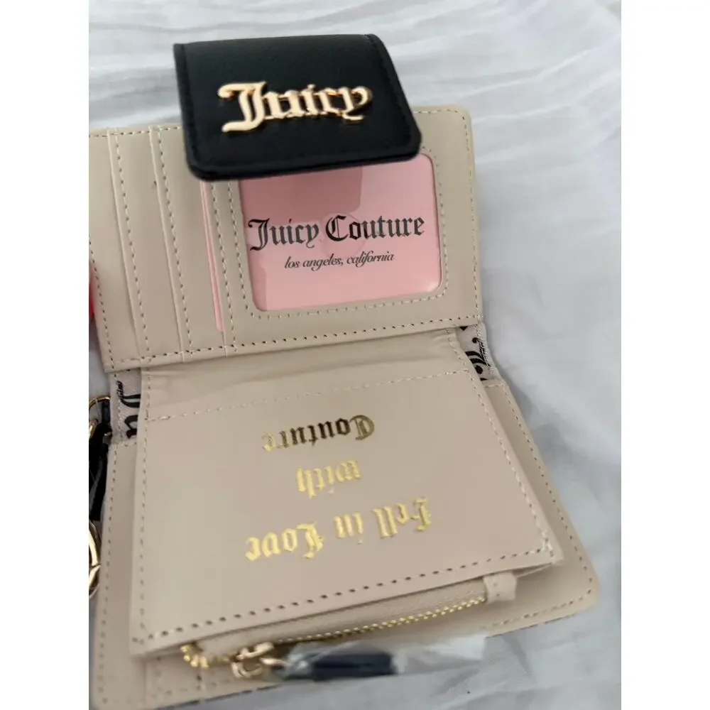 NWT Juicy Couture Gothic Monogram Multi Patch Bifold Wallet Keychain Heart Clip